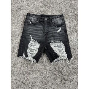 Risen Shorts Womens Small Black Distressed‎ High Rise Y2K Grunge Festival Frayed